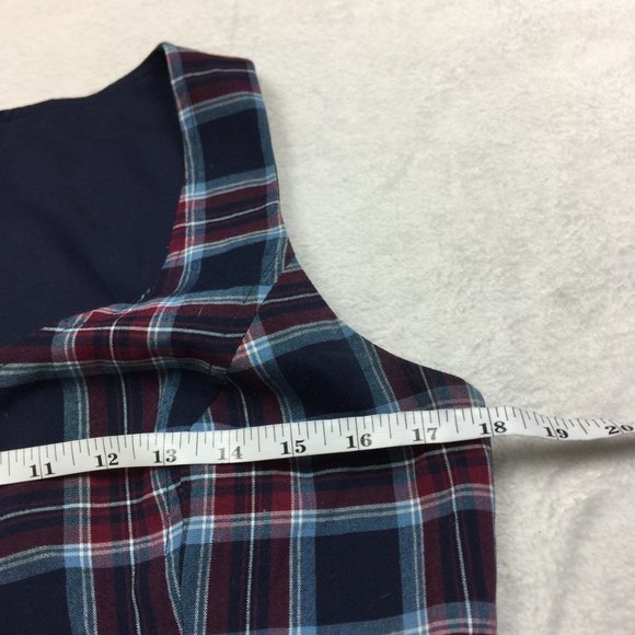 Donna Morgan Fit & Flare Crepe Dress Sz 8 Womans Navy Red Plaid Sleeveless - Picture 11 of 13